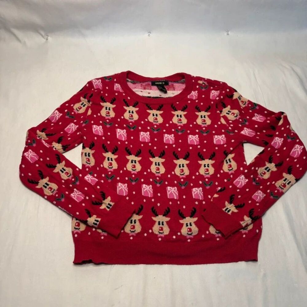 Forever 21 Red Reindeer Christmas Sweater Size M | Holiday Knit